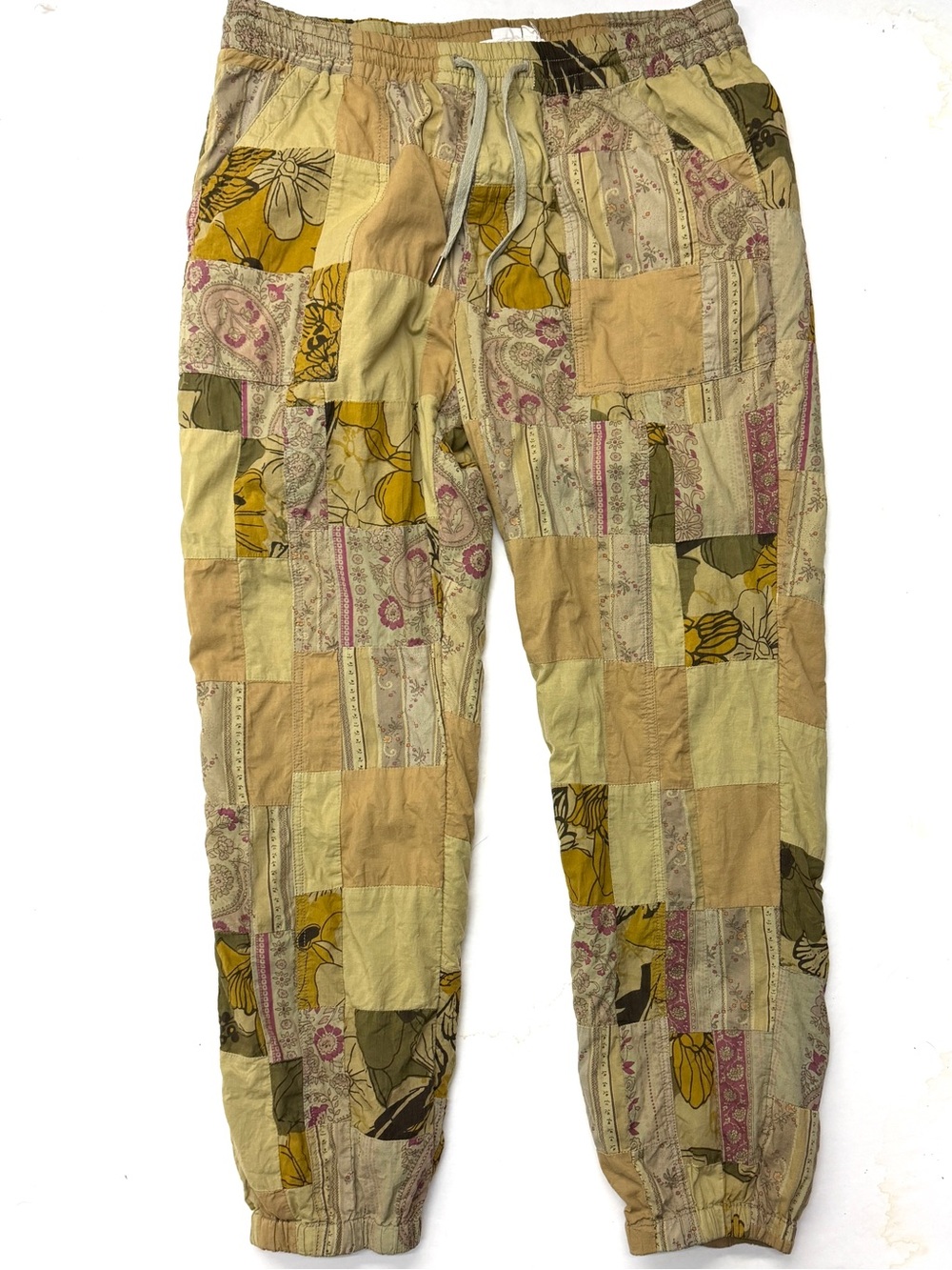 Anthropologie Joanie Olive Green Patchwork Drawstring Joggers Pants